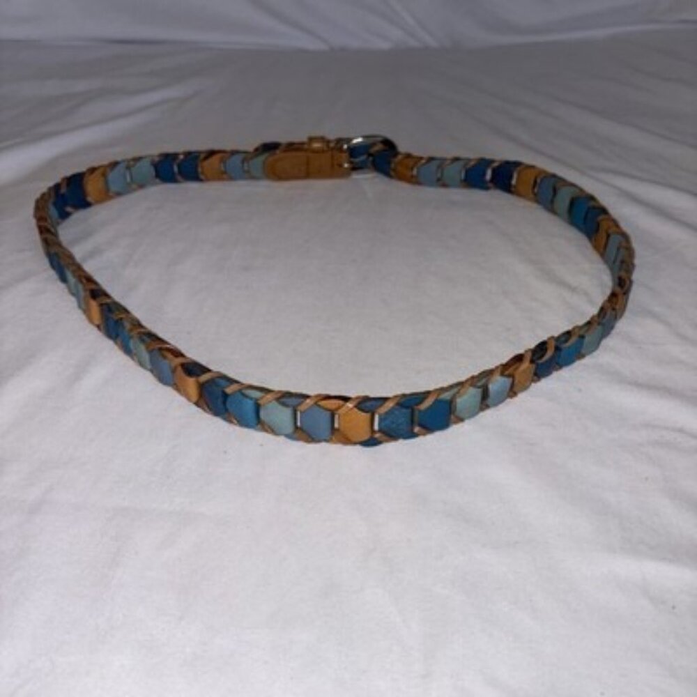 Vintage Charter Club Belt, Leather Interlocking Tan, Turquoise. XL  42” - Picture 2 of 5